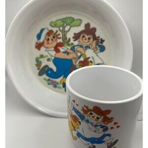 Oneida Ware Dish Set 1978 Raggedy Ann And Andy Bowl Plate & Mug Cup Vintage